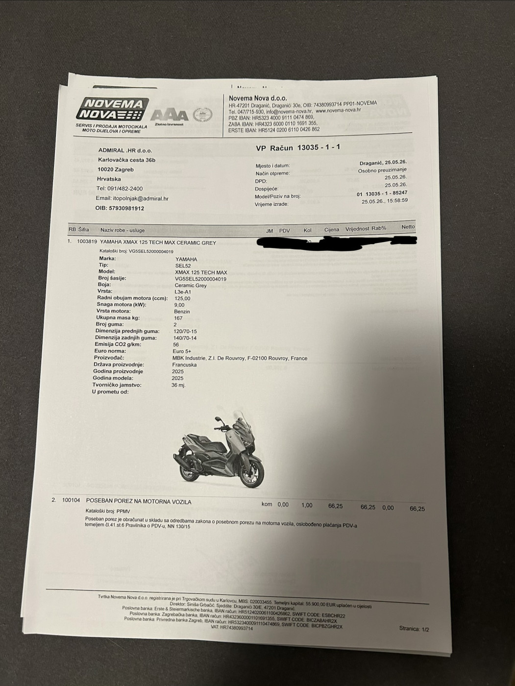 Yamaha XMAX 125 Tech MAX – 2025. – Ceramic Grey
